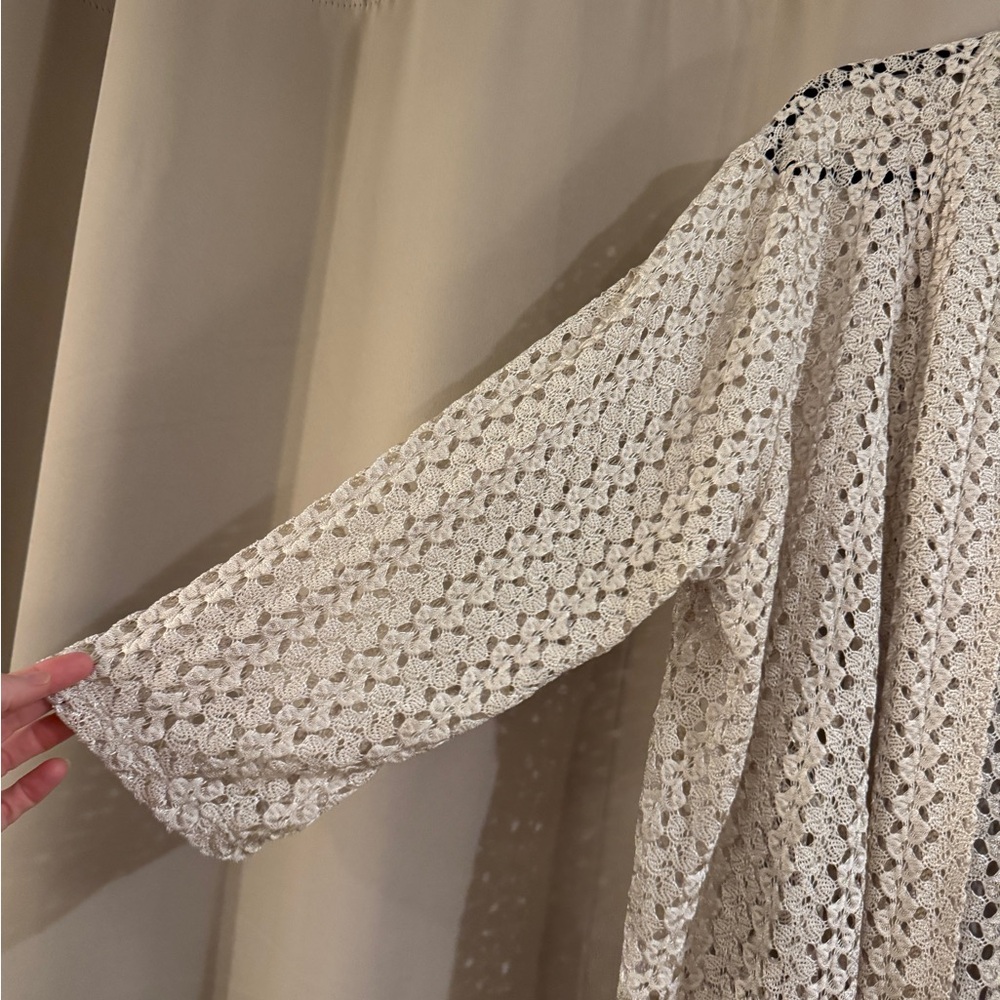 Olivia Blu Open Crochet Knit Cardigan Sweater - Cream - Picture 2 of 9